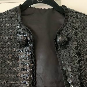 Vintage Retro Jackie-O Black Sequin Short Lined Jacket Size 4